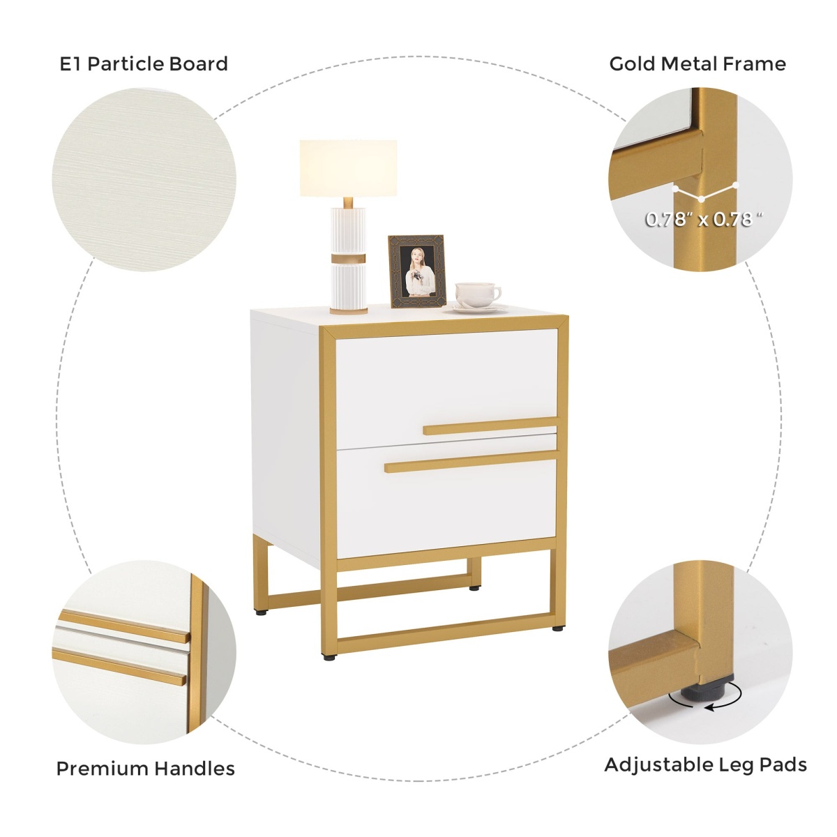 2-Drawer Nightstand, Modern Bedside Cabinet End Table - Image 7