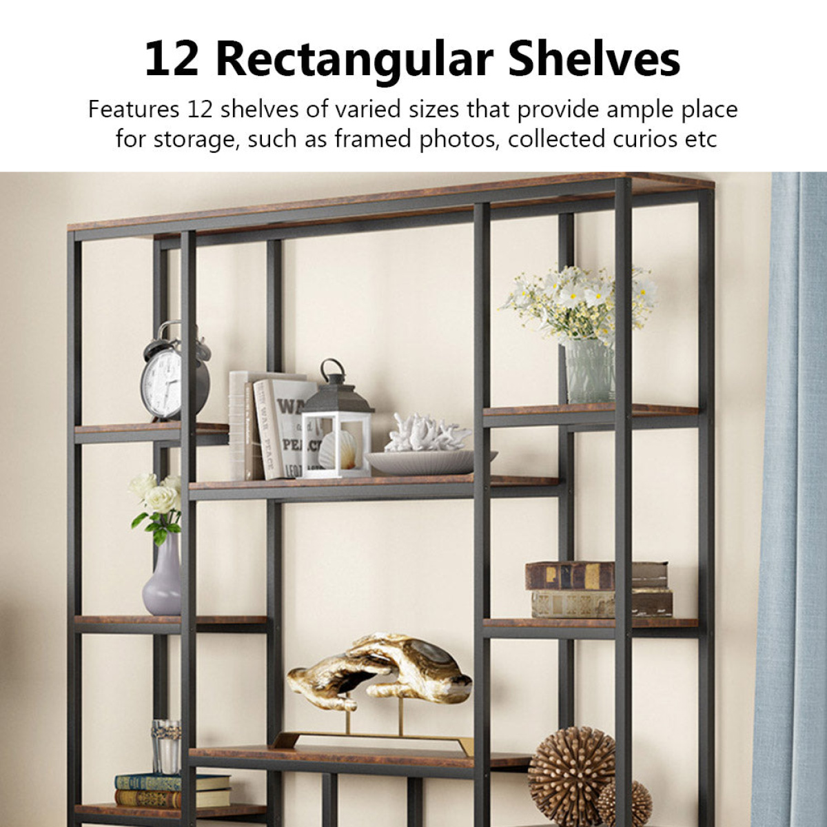 Bookcase, 12-Open Etagere Bookcase Display Rack Shelf - Image 7