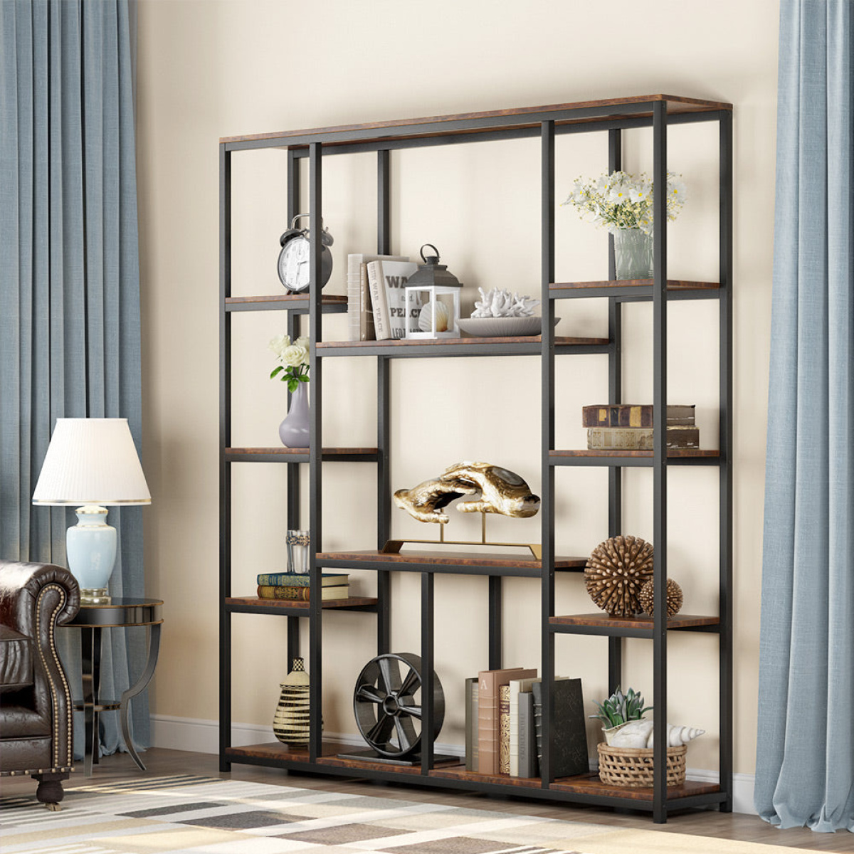 Bookcase, 12-Open Etagere Bookcase Display Rack Shelf - Image 5