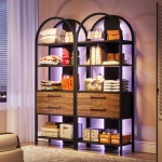 Bookshelf, 4-Tier Industrial Bookcase with 2 Drawers & LED Light - Image 10