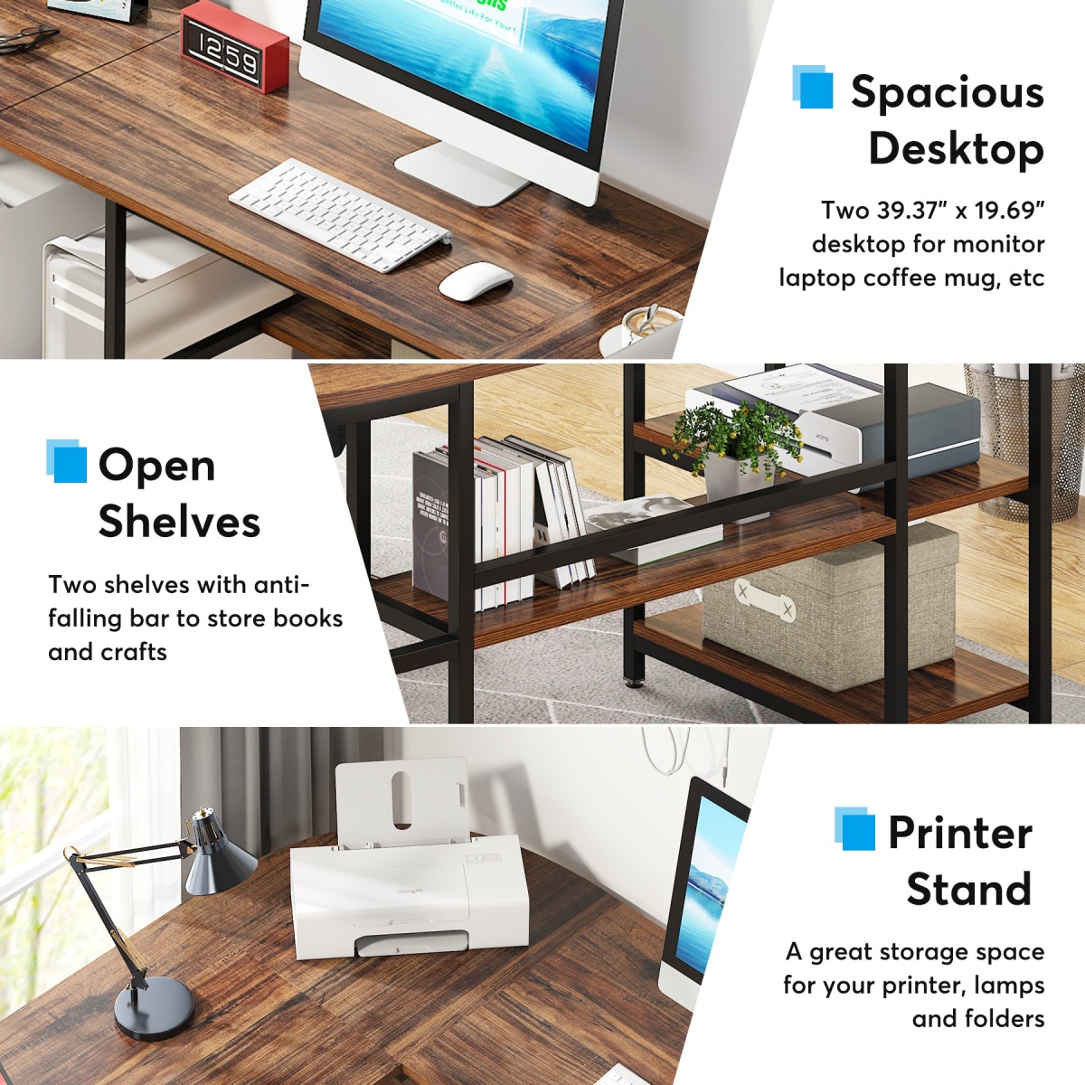 L-Shaped Desk, 59? Reversible Corner Computer Desk with Storage Shelves - Image 8