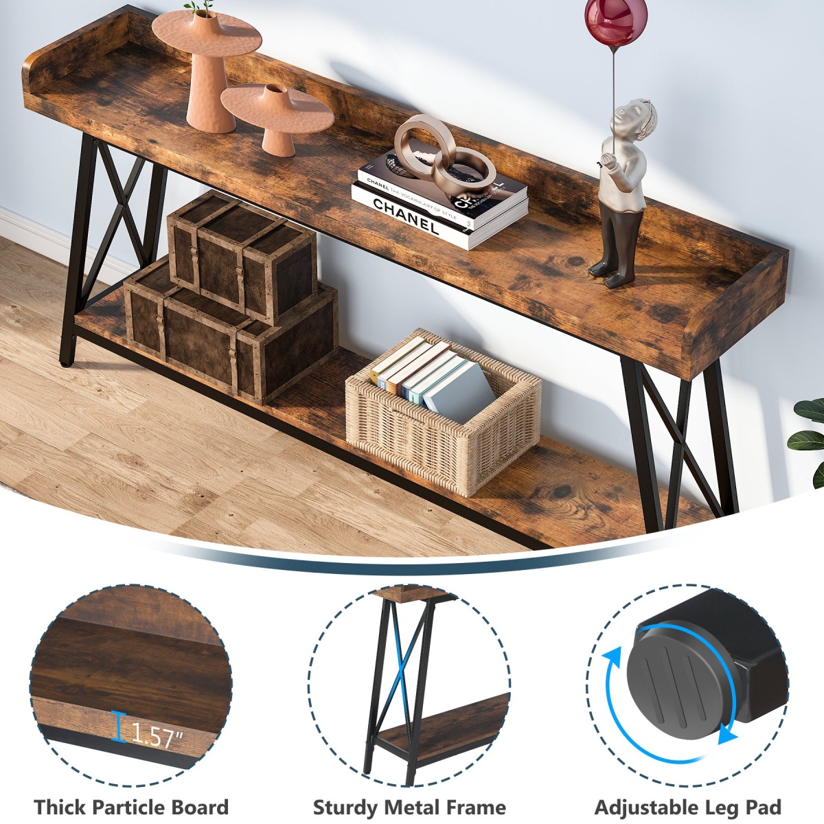 Console Table, 2-Tier Narrow Sofa Table Behind Couch Entryway Table - Image 6