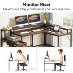L-Shaped Desk, Corner Desk with Power Outlets, Monitor Stand & Drawer - Image 6