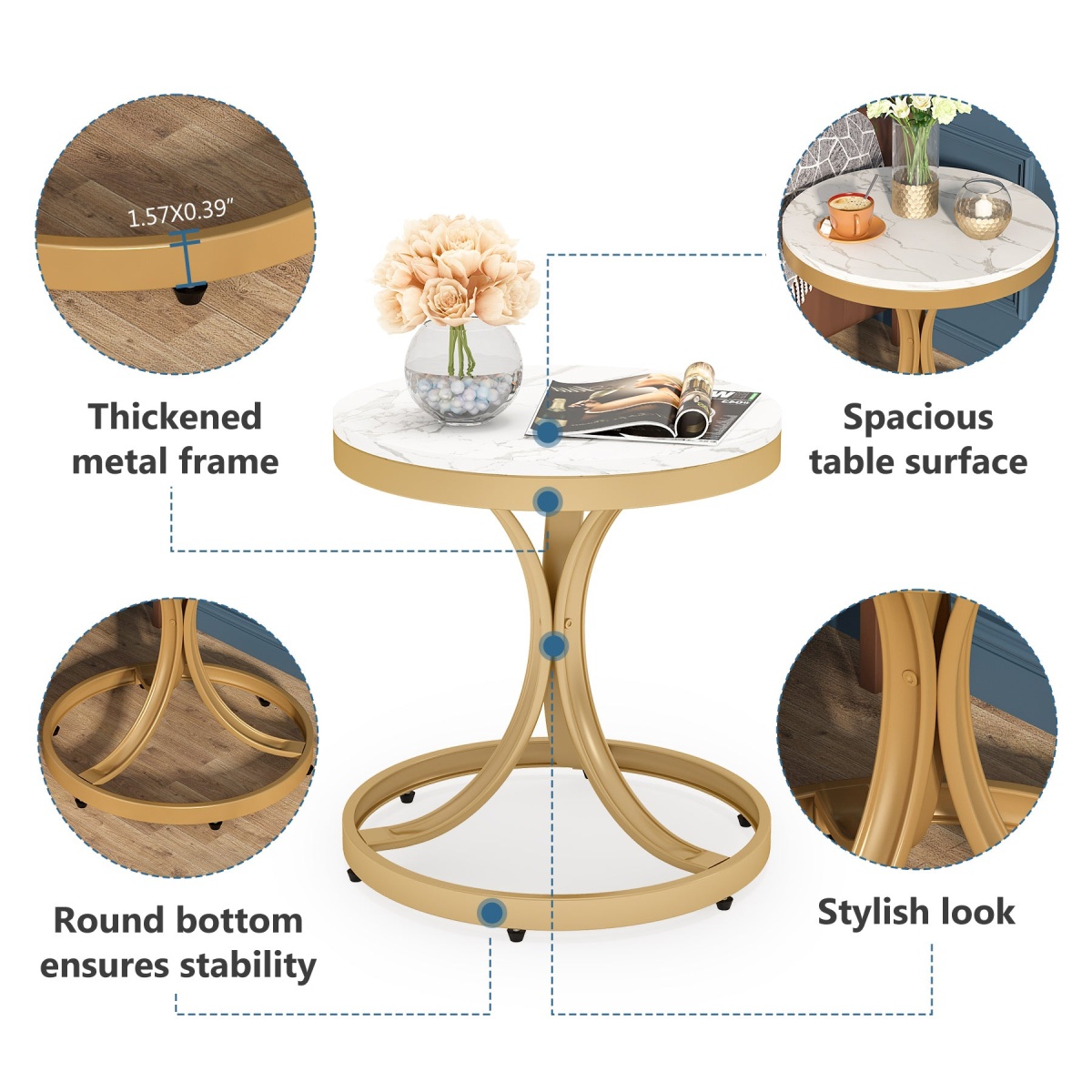 End Table, Modern Side Tables with White Faux Marble Top - Image 8