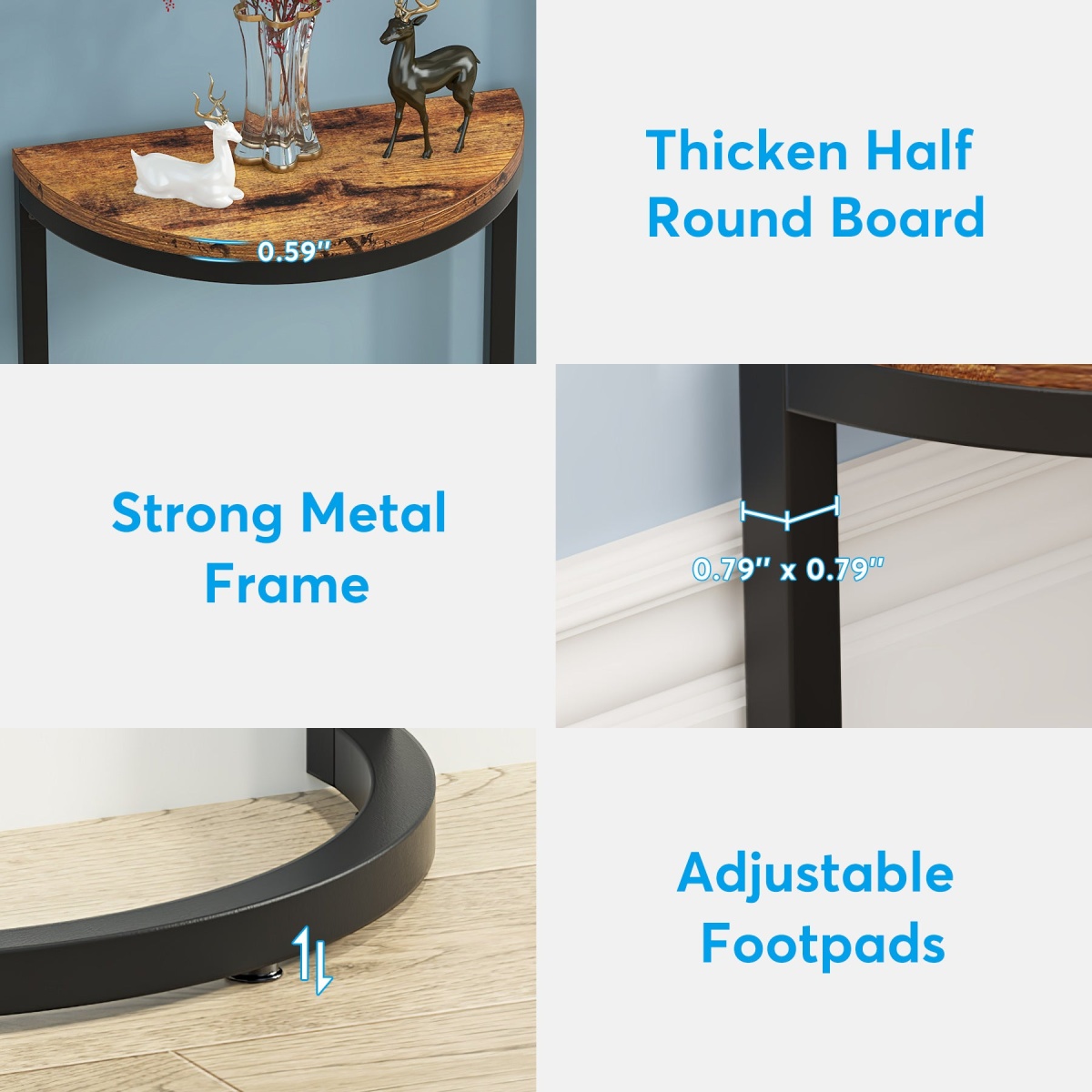 End Table, Half Round Narrow Side Table with Metal Frame - Image 12