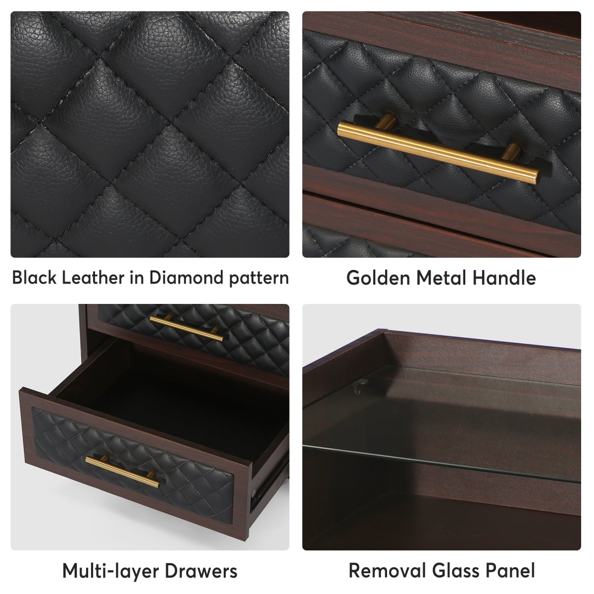 Nightstand, 2 Drawers Beside Table with LED Lights and Shelves - Image 8