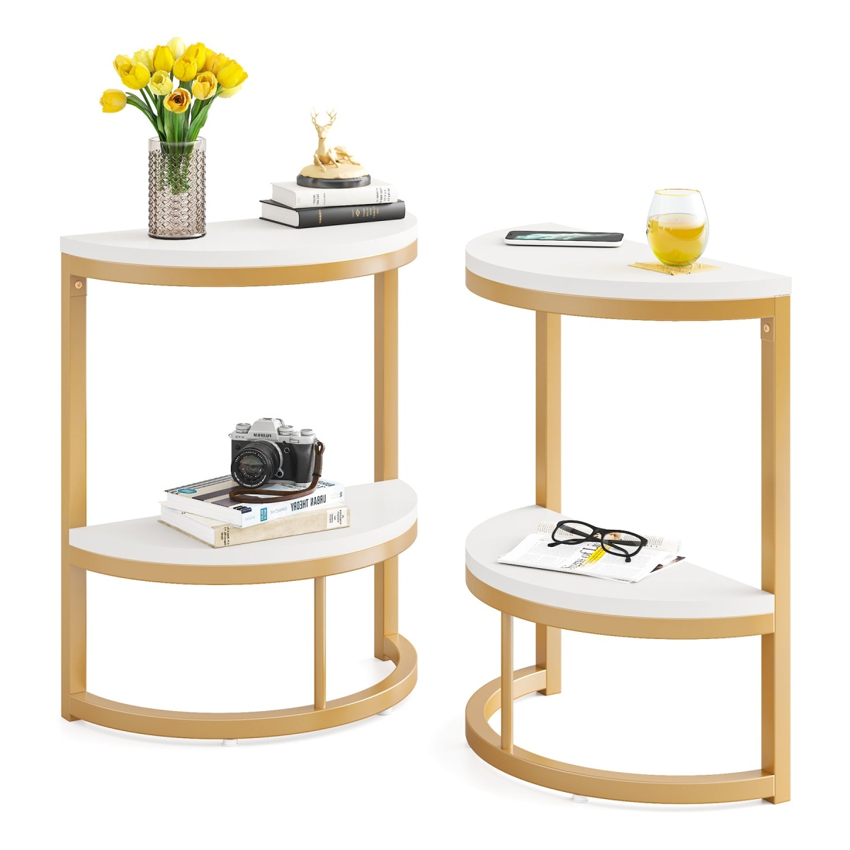 End Table, Half Round Narrow Side Table with Metal Frame - Image 15
