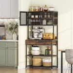 Kitchen Baker?s Rack, Microwave Oven Stand with Hutch and Drawer - Image 2