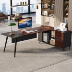 Executive Desk, 87? L-Shaped Computer Desk with 51? File Cabinet - Image 4