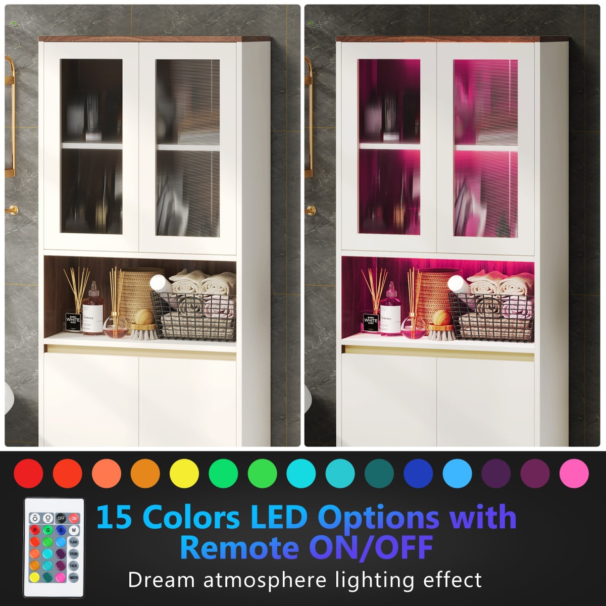 Bookcase, 71? Bookshelf Storage Cabinet with LED Light & Doors - Image 7