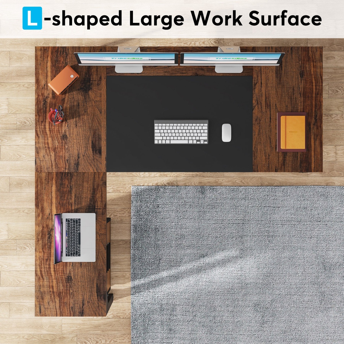 L-Shaped Desk, 63? Executive Computer Desk with Mobile File Cabinet - Image 6
