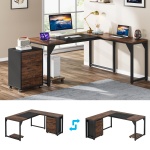 L-Shaped Desk, 63? Executive Computer Desk with Mobile File Cabinet - Image 7