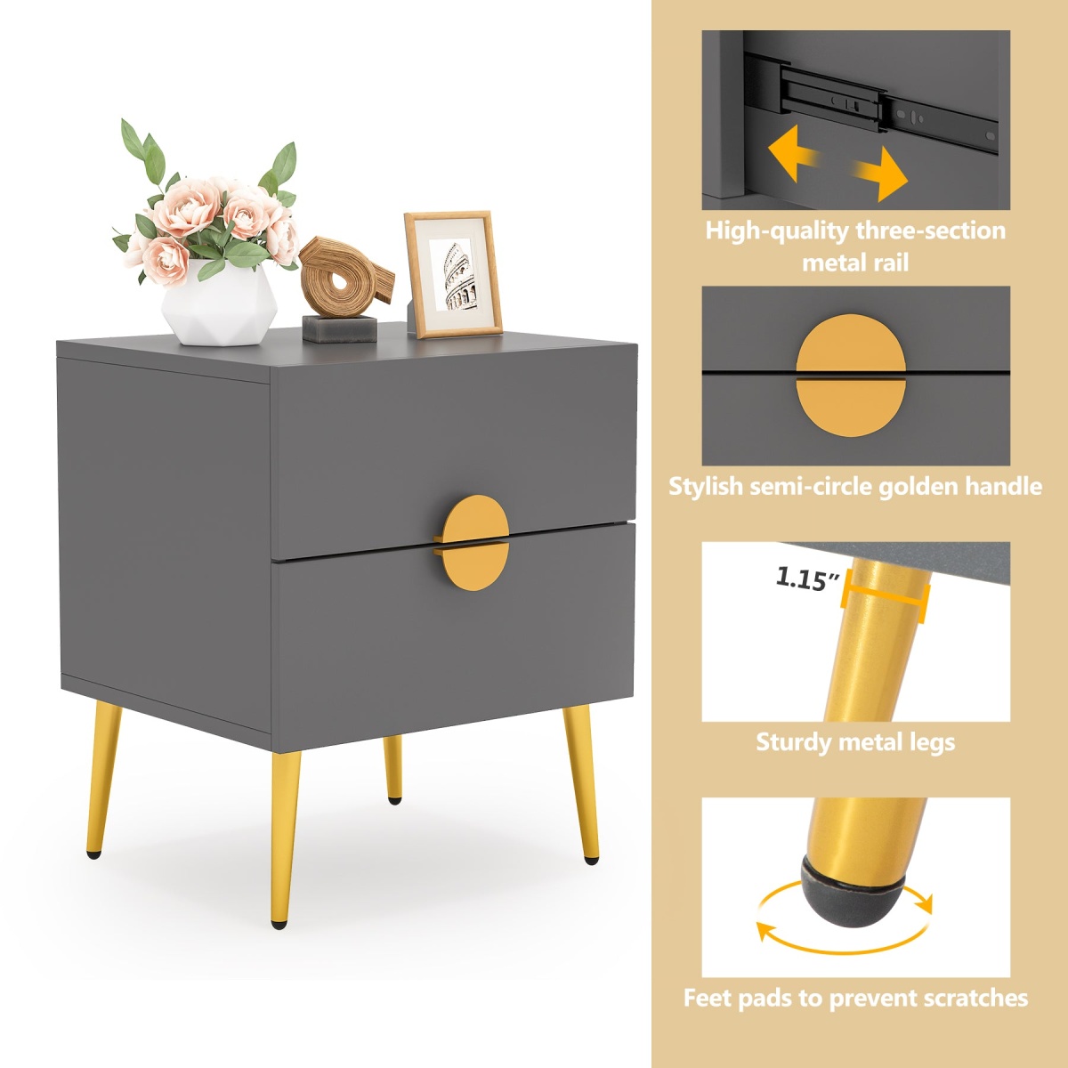 Nightstands, Modern Bedside Table with 2 Drawers - Image 7