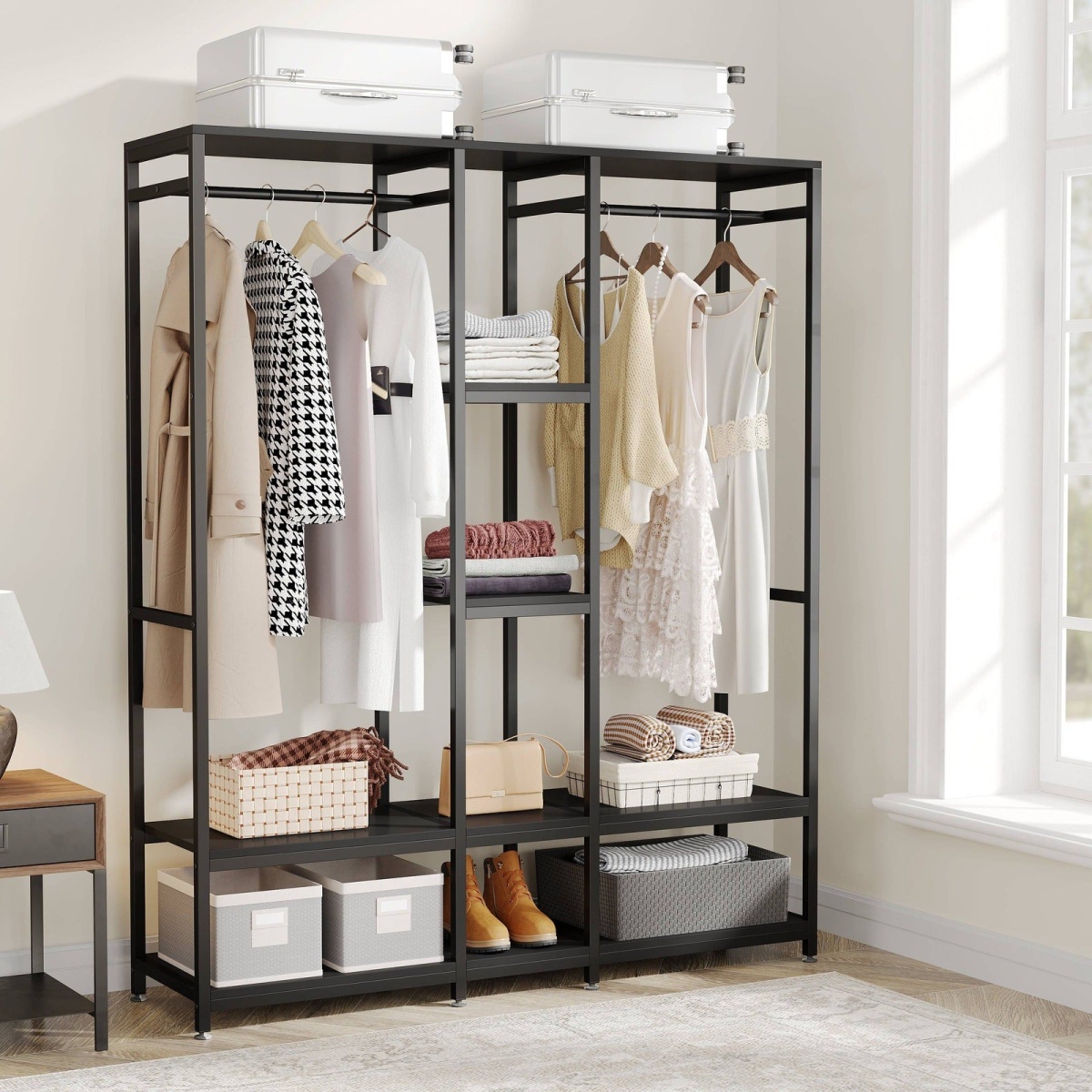 Freestanding Closet Organizer, Double Rod Clothes Rack - Image 9