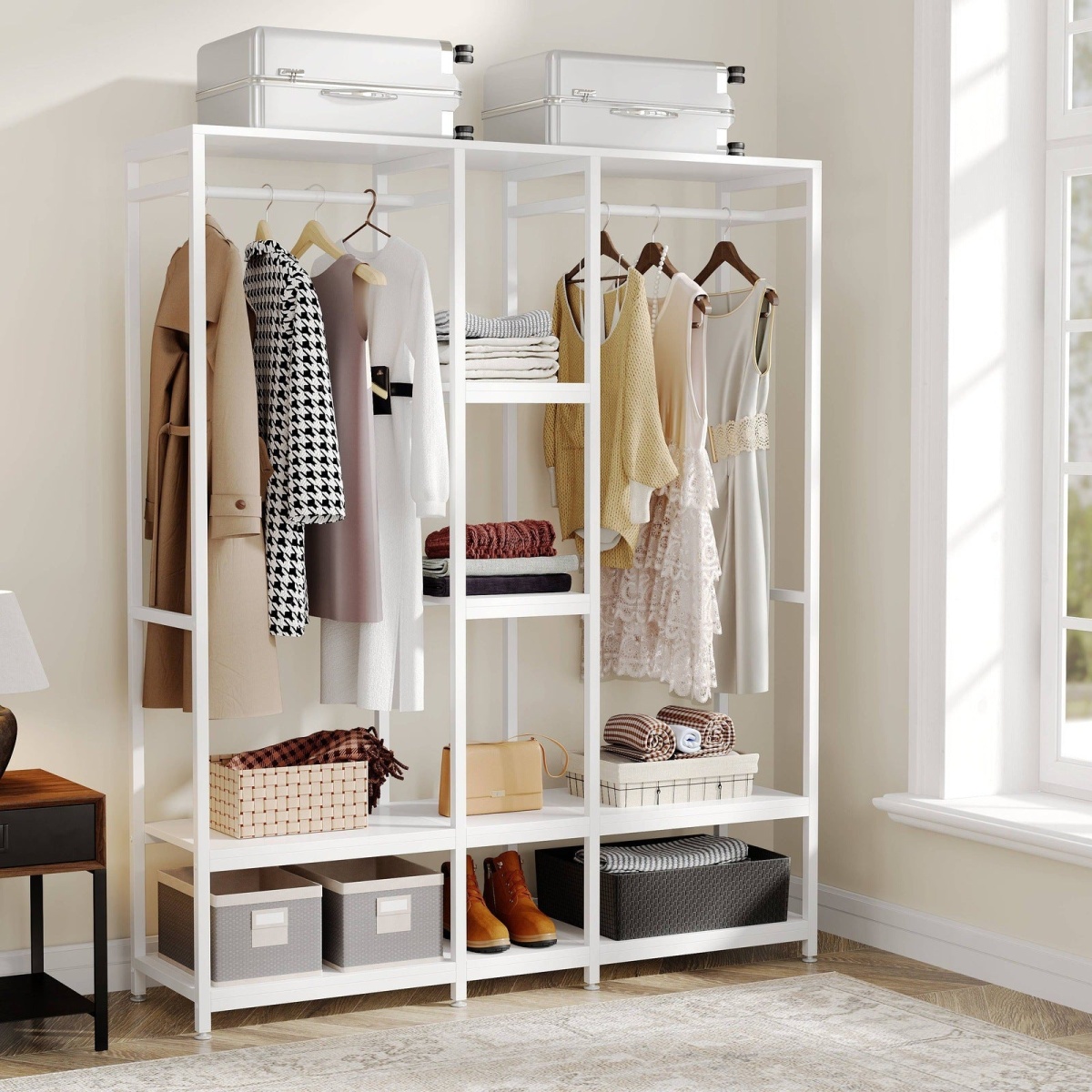 Freestanding Closet Organizer, Double Rod Clothes Rack - Image 1