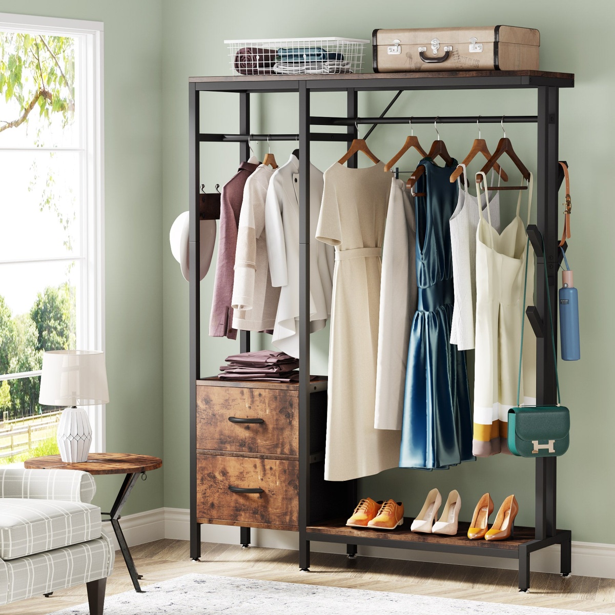 Freestanding Closet Organizer, Clothes Rack with Drawers and Shelves - Image 5
