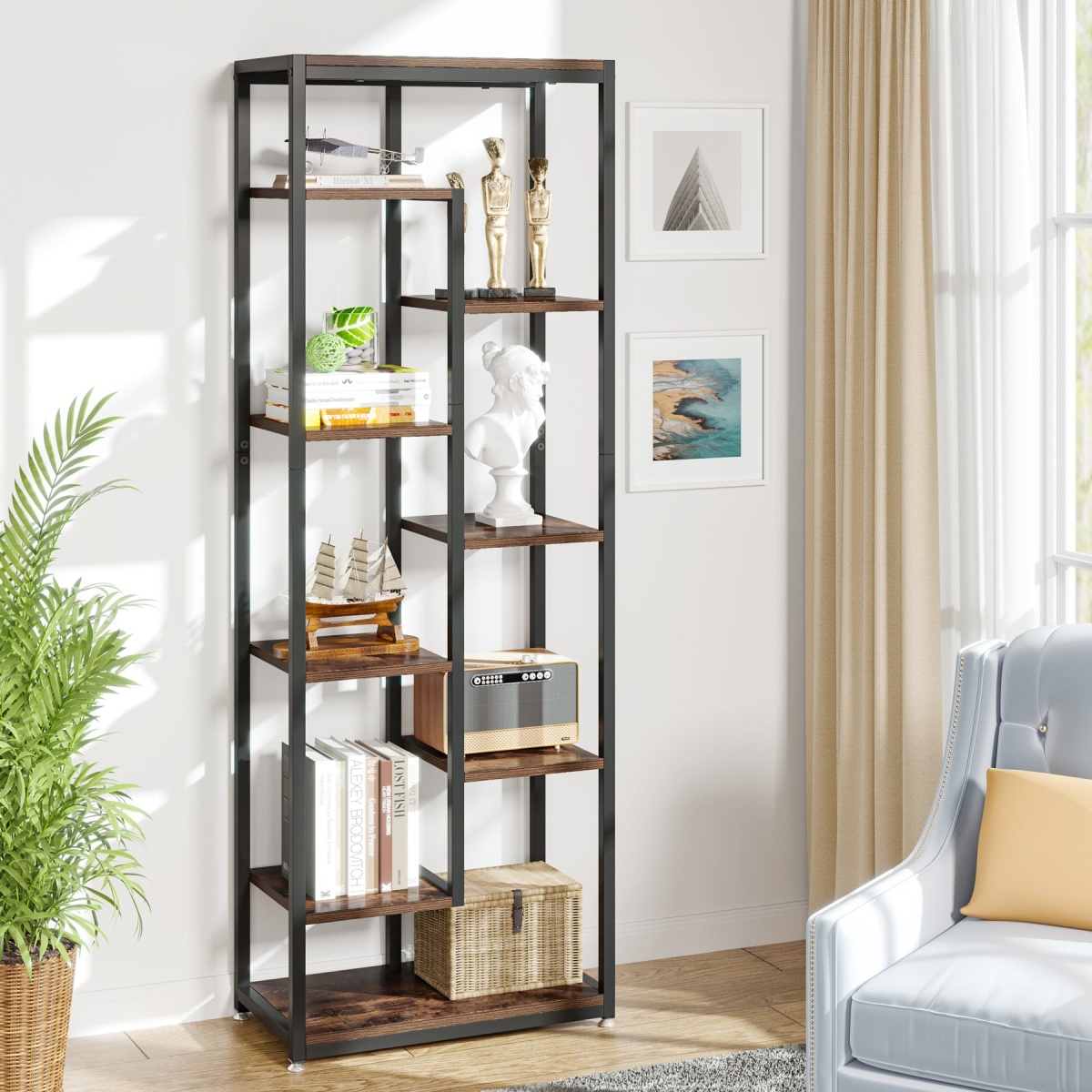 Bookshelf, 70.8? Etagere Bookcase Storage Display Shelf Unit - Image 2