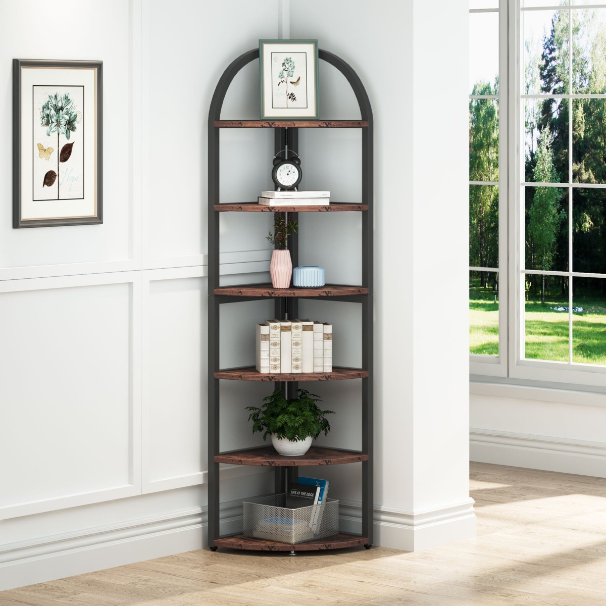 6 Tier Corner Shelf, 71 inch Tall Corner Bookshelf for Small Space - Image 4