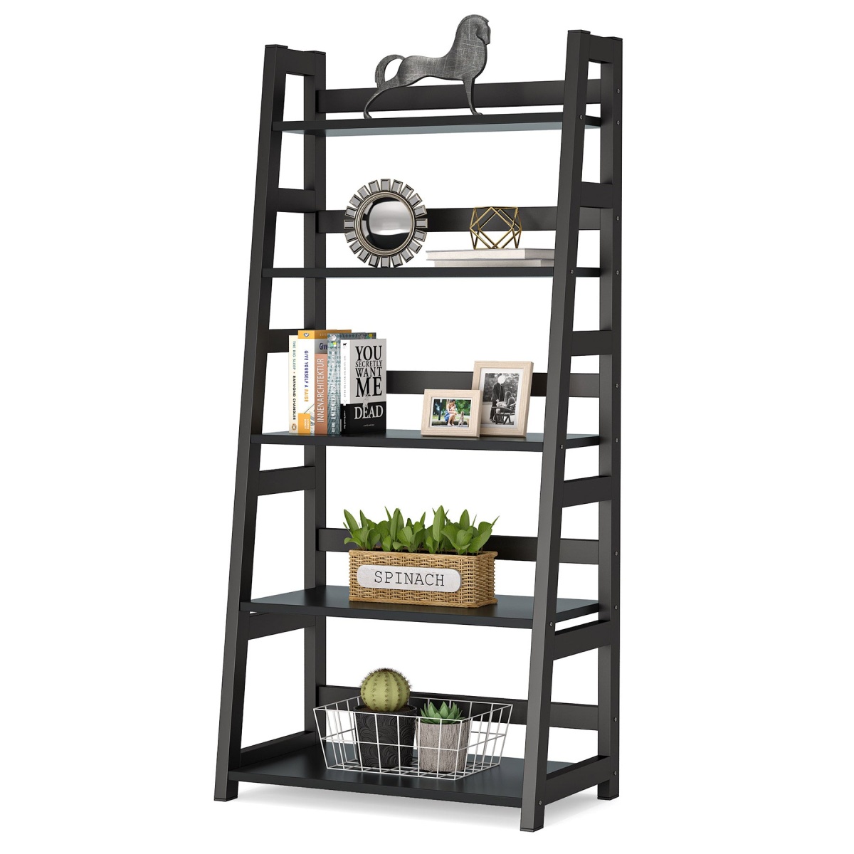Bookshelf, 5-Tier Ladder Bookcase Etagere Storage Shelf - Image 10