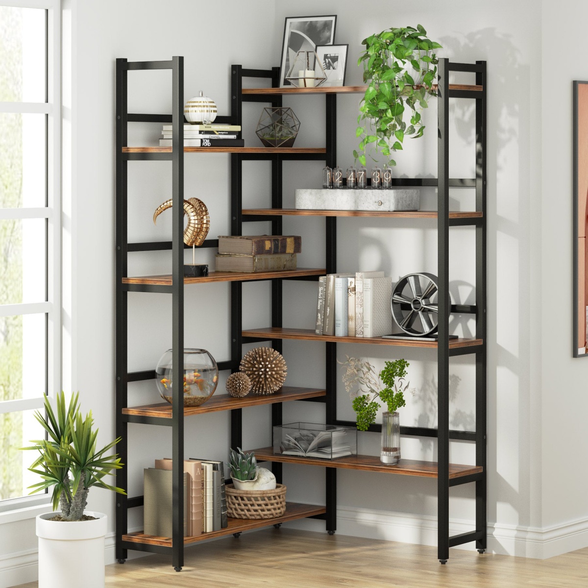 Corner Bookshelf, 8-Tier Industrial 70.8? Bookcase - Image 4