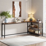 L-Shaped Console Table, Reversible Sofa Table with 3-Tier Shelves - Image 4