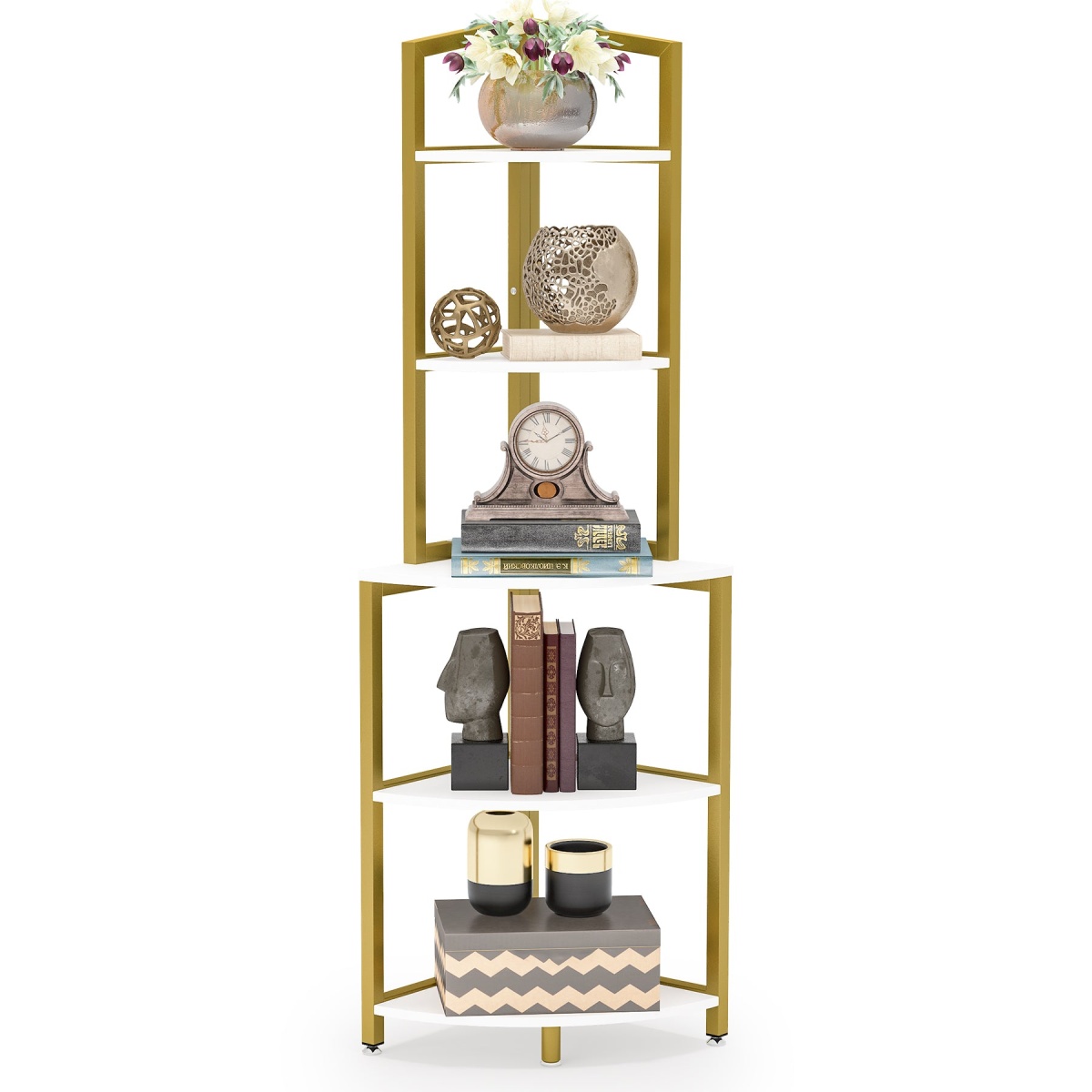 Corner Shelf, 60 Inch Corner Bookshelf Ladder Shelf Plant Stand - Image 10