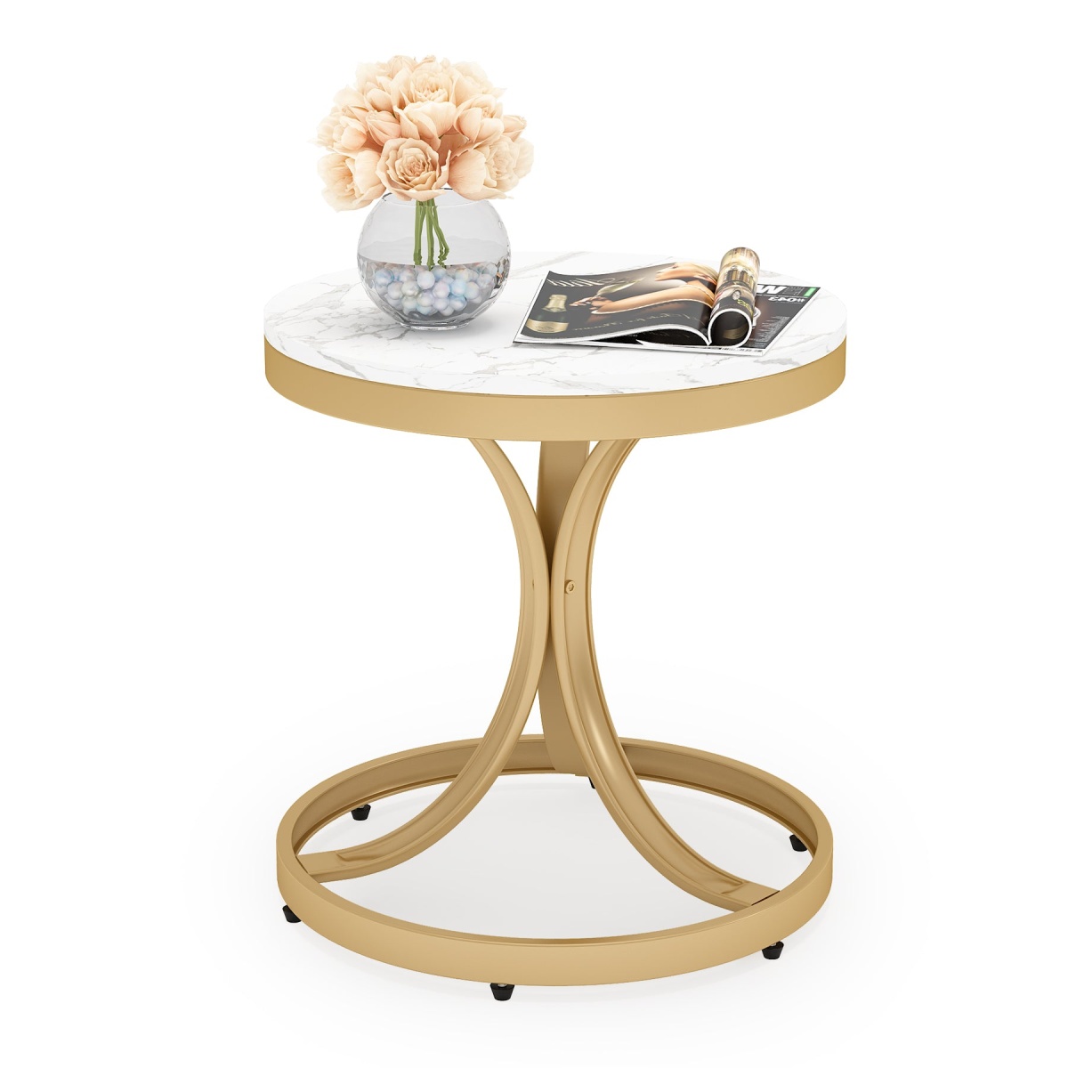 End Table, Modern Side Tables with White Faux Marble Top - Image 1