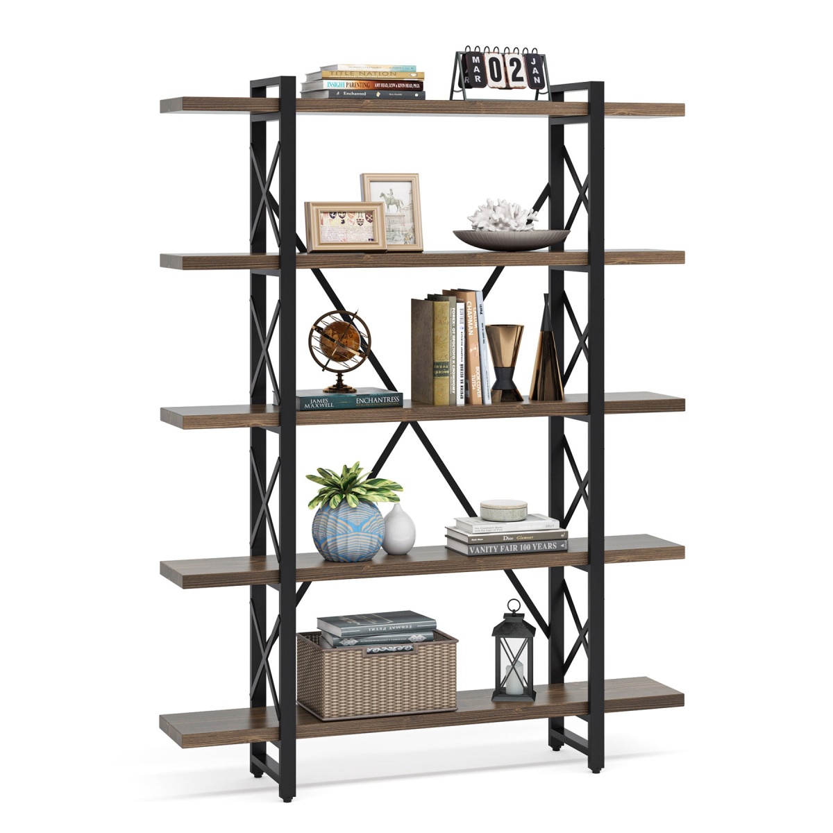 Bookshelf, 72? Solid Wood Bookcase 5-Shelf Display Rack - Image 1