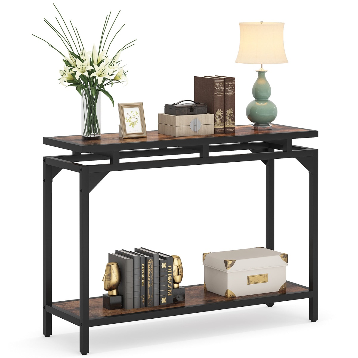 Console Table, 40? Entryway Sofa Table with 2 Tier Storage Shelf - Image 8