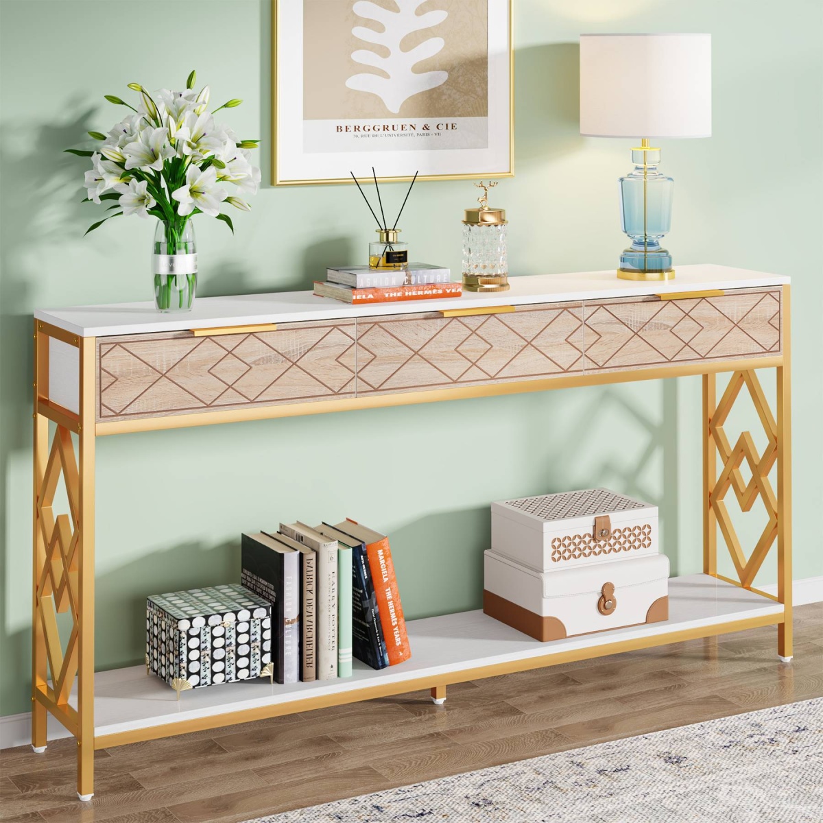 Console Table, 70.9 inch Sofa Entryway Table with 3 Drawers & Shelves - Image 1