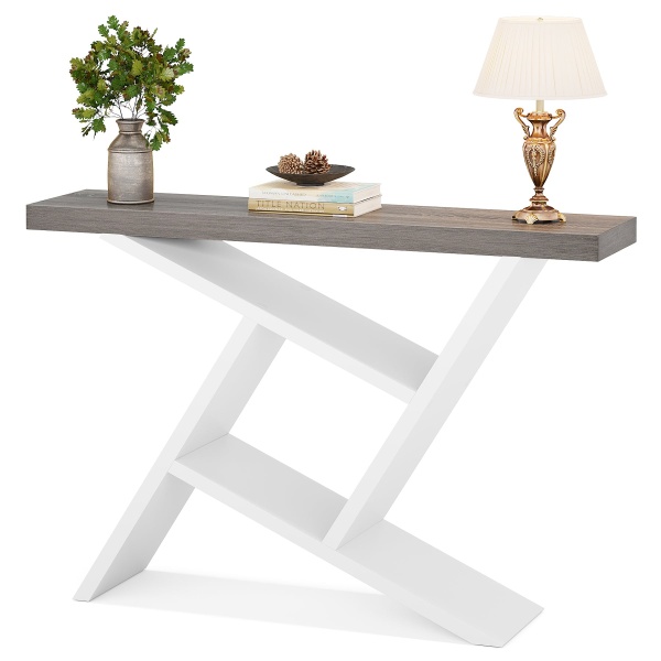 Console Table, 42? Farmhouse Entryway Table with Geometric Wood Base