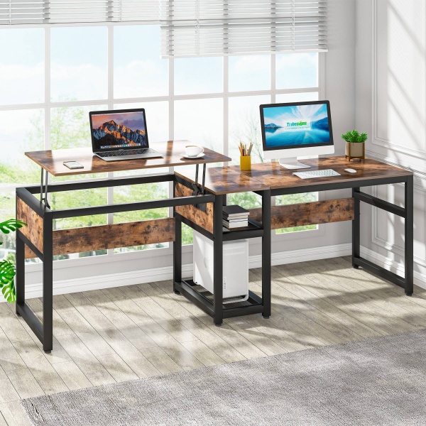 Two Person Desk, 78.8? Height Adjustable Computer Desk with Lift Top