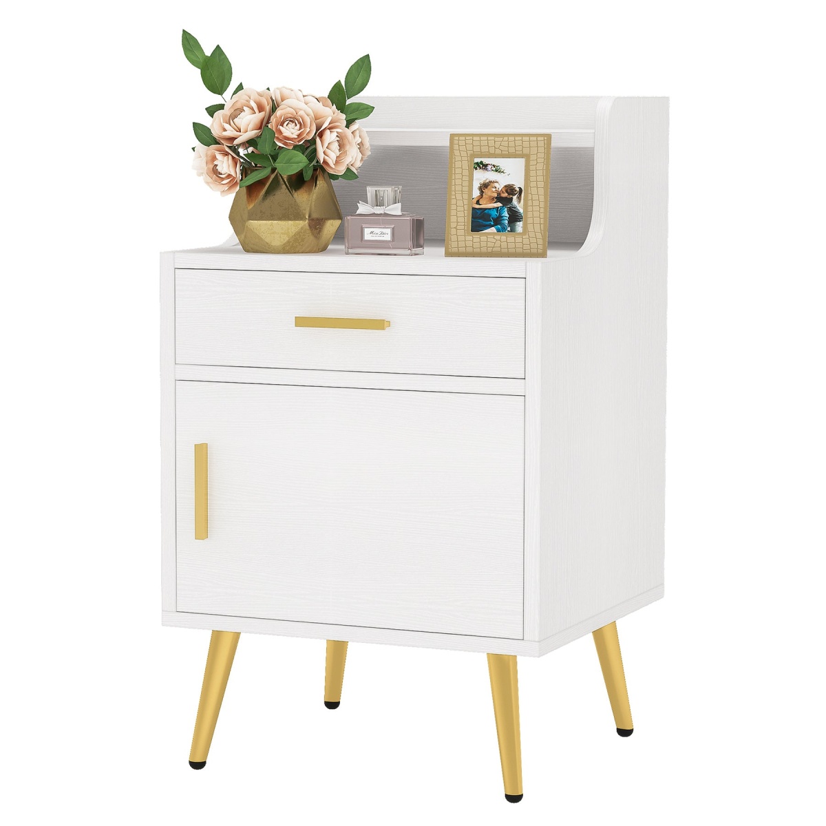 Nightstand, 32? Tall Bedside Table with Drawer & Doors - Image 1