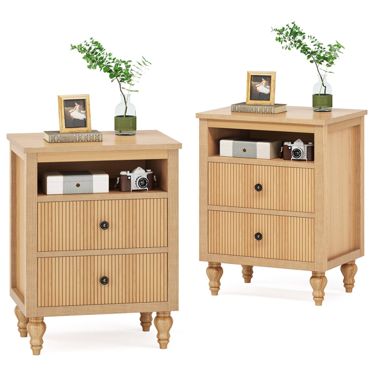 Nightstand, 2 Drawers Sofa Side Table with Open Storage Space - Image 8