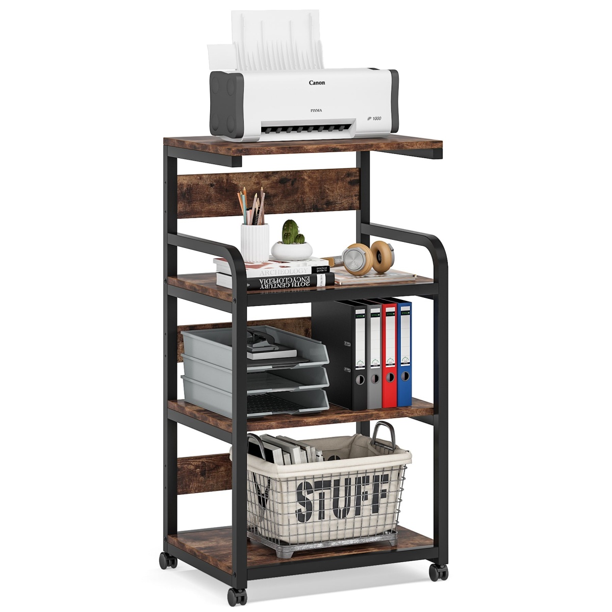Printer Stand, Rolling Printer Table with 3 Storage Shelves - Image 2