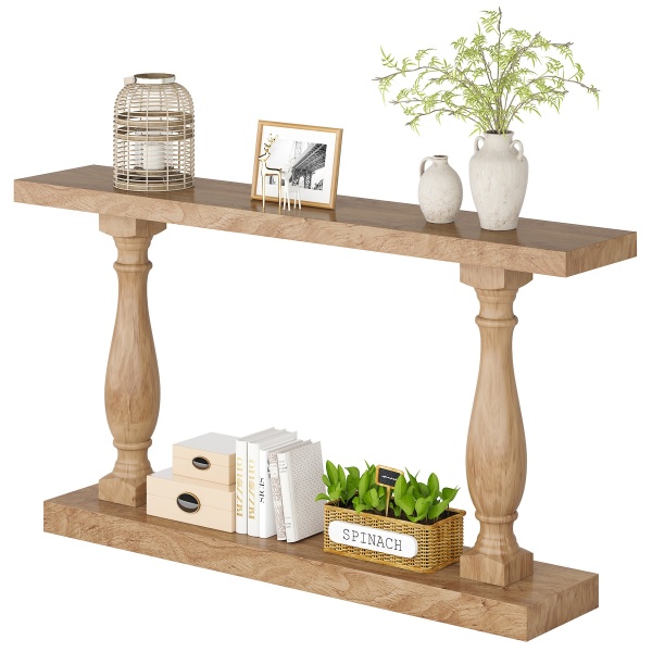 Console Table, 63? Solid Wood Entryway Table with Floor Shelf