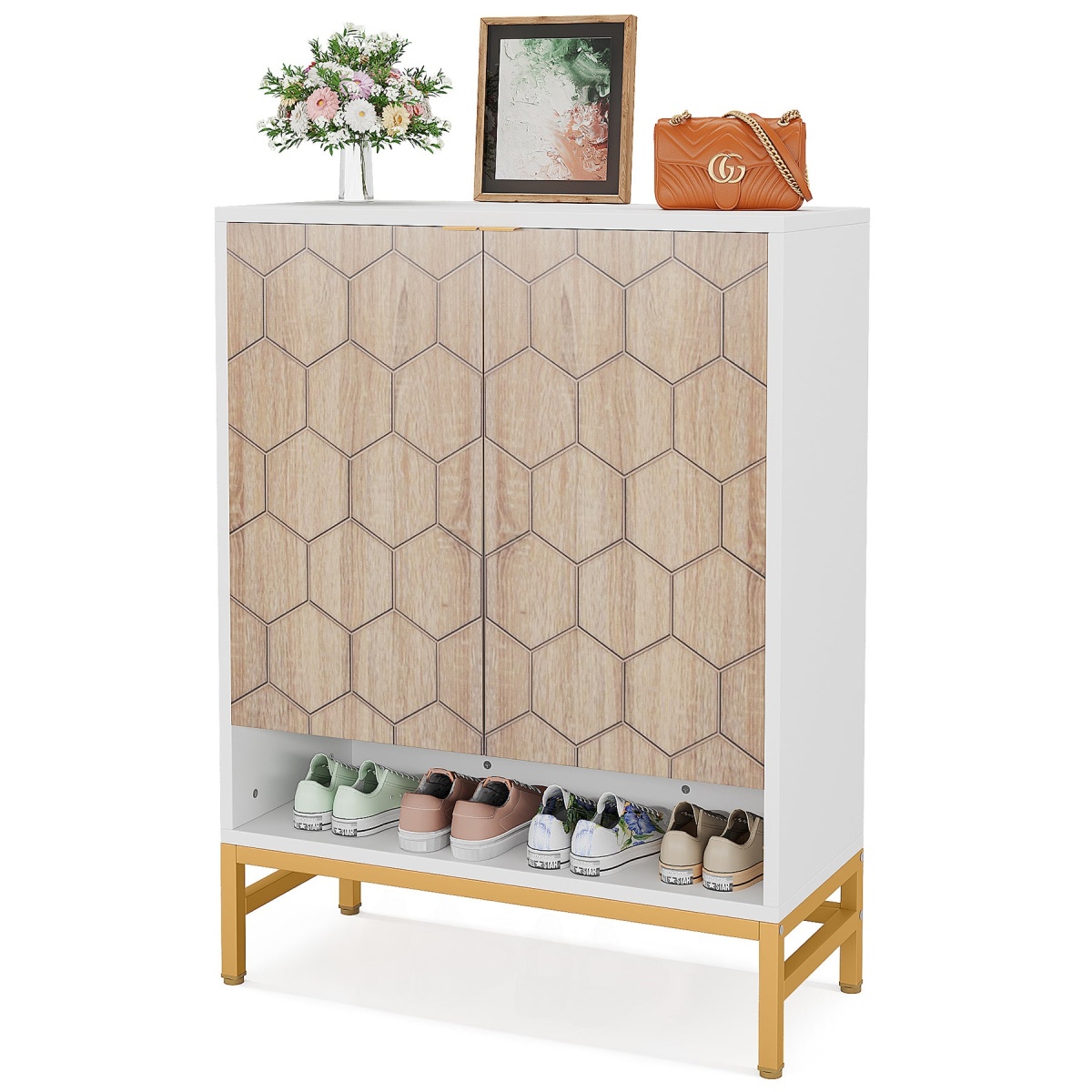 Shoe Cabinet, 5-Tier Entryway Shoe Organizer with Doors - Image 1