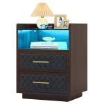 Nightstand, 2 Drawers Beside Table with LED Lights and Shelves