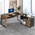 L-Shaped Desk, 59? Executive Office Desk with Lateral File Cabinet