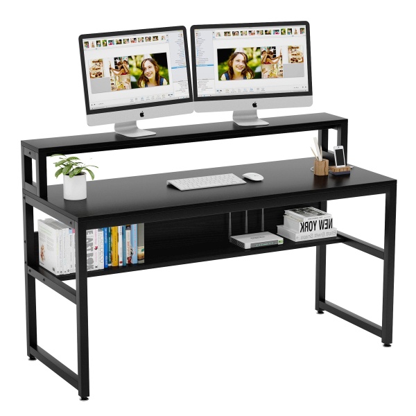 55 Inches Computer Desk with Shelves and Monitor Stand