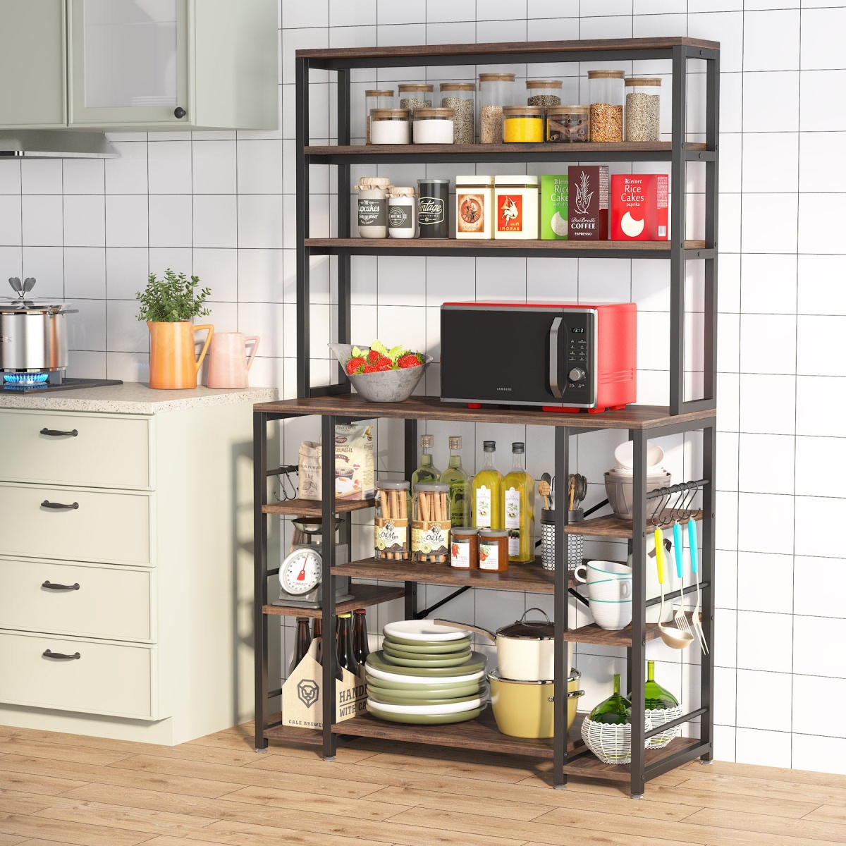 Kitchen Baker?s Rack, 6-Tier Utility Kitchen Storage Shelf with Hutch - Image 2