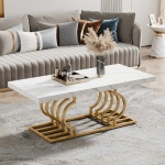 Coffee Table, 47? Faux Marble Cocktail Table with Geometric Frame