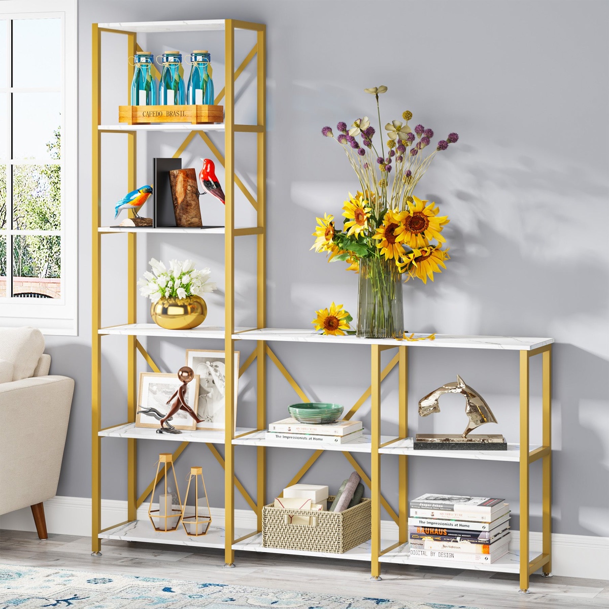 9 Shelves Bookshelves, Industrial Ladder Corner Etagere Bookcase - Image 8