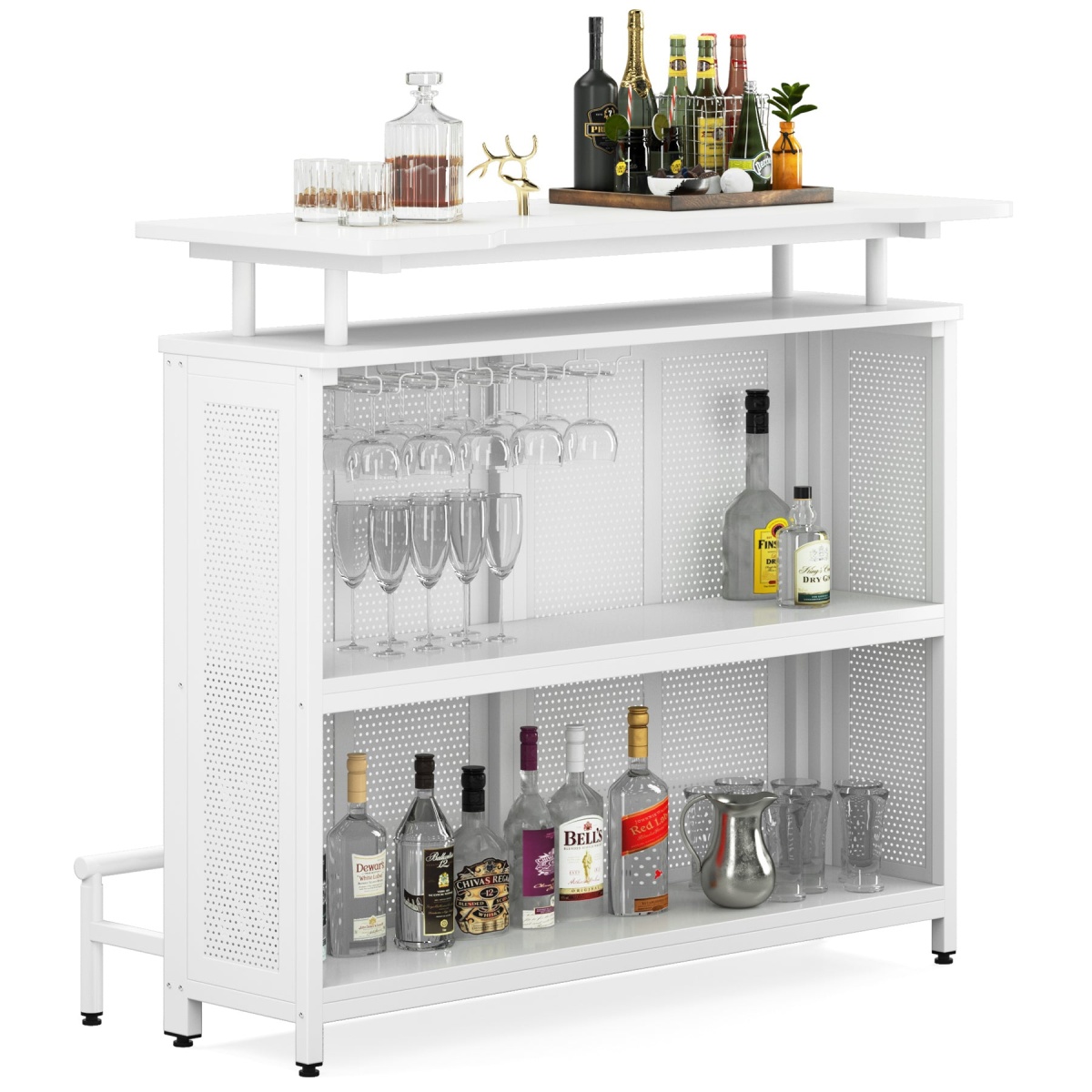 Bar Unit, 3 Tier Liquor Home Bar Table with Stemware Racks - Image 8