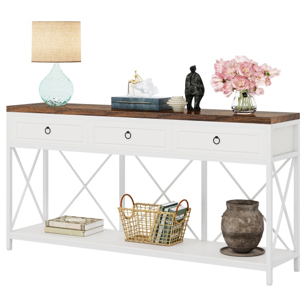 Console Table, 70.8? Sofa Foyer Table with 3 Drawers & Storage Shelf