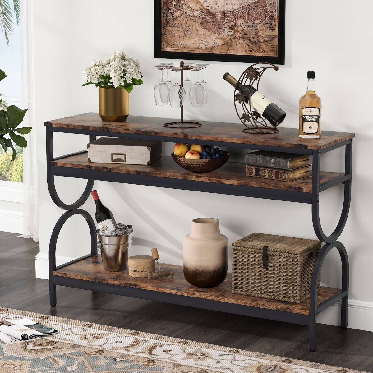 Console Table, 55? Sofa Table with 3-Tier Storage Shelves - Image 2