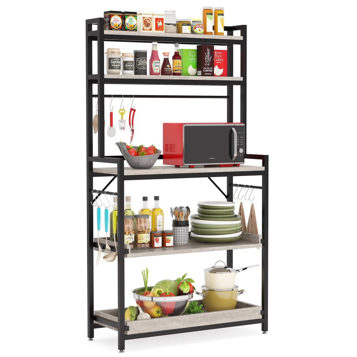 Kitchen Baker?s Rack with Hutch, 5 Tier Wood Microwave Oven Stand - Image 1