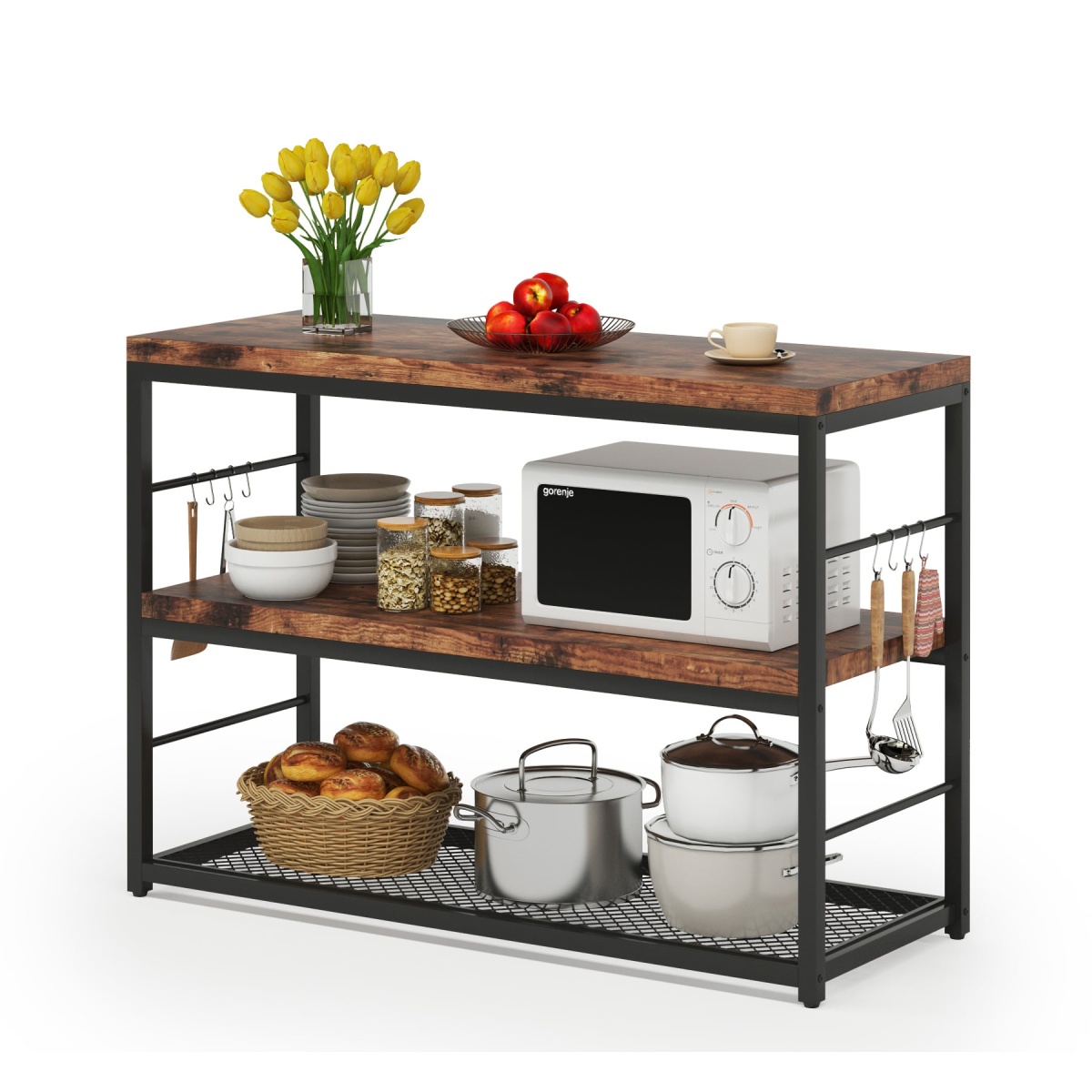 Kitchen Island with Storage Shelves, 3-Tier Kitchen Shelf - Image 1