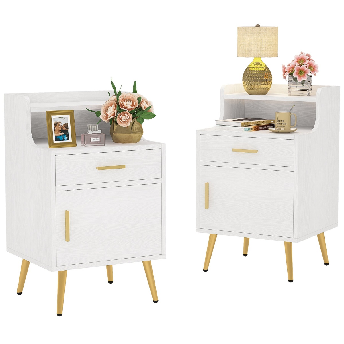 Nightstand, 32? Tall Bedside Table with Drawer & Doors - Image 9