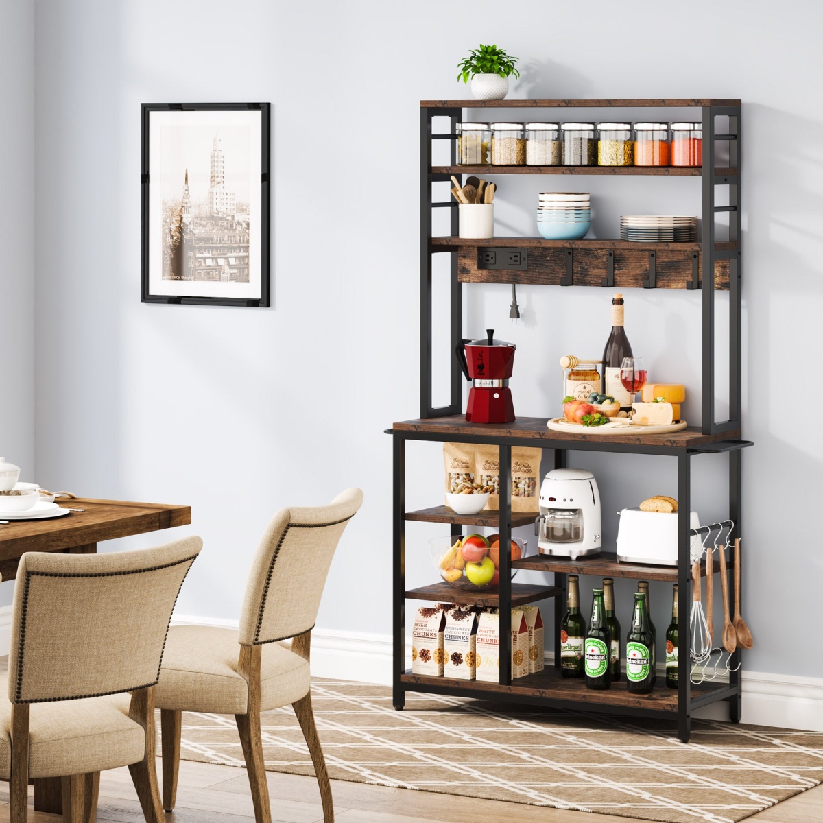 8-Tier Kitchen Baker?s Rack with Power Outlet & Hooks - Image 4